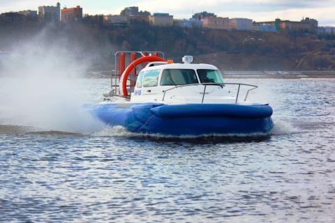 hovercraft is moving through the water